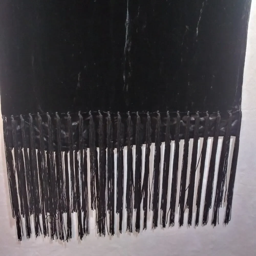 Lord & Taylor Black Velvet Silk Scarf Shawl With Fringe